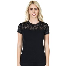 Derya Kurşun Yarım Kol Dantelli Kadın Tişört 240