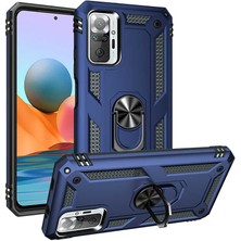 Case 4U Xiaomi Redmi Note 10 Pro Kılıf Çift Katmanlı Yüzüklü Manyetik Vega Silikon Kapak Lacivert