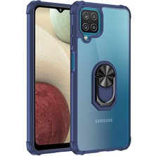 Case 4U Samsung Galaxy A12 Uyumlu Kılıf Armor Serisi Manyetik Yüzüklü Renkli Köşe Korumalı Şeffaf Silikon Mola Lacivert
