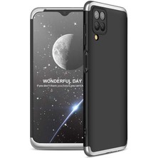 Case 4U Samsung Galaxy M12 Kılıf 3 Parçalı Tam Koruma Sert Mika Ays Kapak Siyah Gümüş