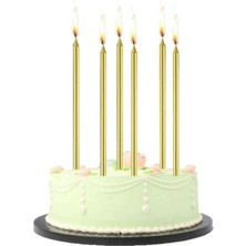 Bal10 Dünyası 6 Adet Uzun Ince Gold Parlak Pasta Mumu Mum Altlığı 20 cm