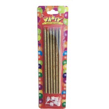 Bal10 Dünyası 6 Adet Uzun Ince Gold Parlak Pasta Mumu Mum Altlığı 20 cm