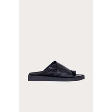 Bueno Shoes Siyah Deri Kadın Düz Terlik