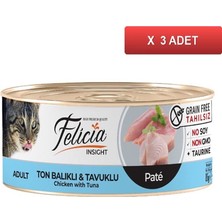 Felicia Ton Balıklı-Tavuklu Kıyılmış Tahılsız Kedi Konservesi 85 gr (3 Adet)