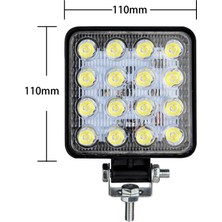 UniChrome ZAUSS 2 Adet 16 LED Kare Lamba Off Road Traktör Tekne (110 x 110 Mm)