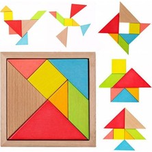 Hamaha Wooden Toys Doğal Ahşap Eğitici Oyuncak 7 Parça Mini Tangram
