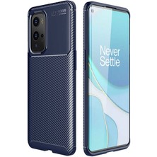 Case 4U One Plus 9 Pro Kılıf Rugged Armor Karbon Desenli Lüx Negro Silikon Arka Kapak Lacivert