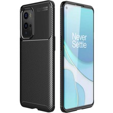 Case 4U One Plus 9 Pro Kılıf Rugged Armor Karbon Desenli Lüx Negro Silikon Arka Kapak Siyah