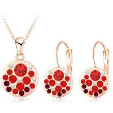 Profisher Kolye Küpe Set Red Passion Avusturya Kristal Rose Gold Altın Kaplama