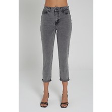 Cross Jeans Ariana Orta Gri Yüksek Bel Mom Fit Paçası Katlı Jean Pantalon C 4525-026