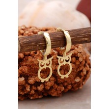 Sümer Telkari Baykuş Altın Yaldızlı Gümüş Küpe 5431