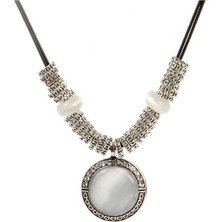 Profisher Opal Taşlı Kolye Vintage Collier Deri Örme Halat Zincir