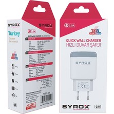 Syrox Q31 Hızlı Şarj Adaptörü (Başlık) 3.0A 18W Beyaz