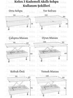 kolexonline Desensiz 3 Kademeli Tekerli Akıllı Sihirli Sehpa Çam Renk