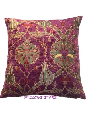 Pillows Store Osmanlı Lale Desenli Mor Kırlent Kılıfı 45 x 45 cm