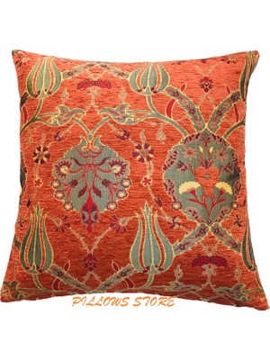 Pillows Store Osmanlı Lale Desenli Kiremit Kırlent Kılıfı 45 cm x 45 cm