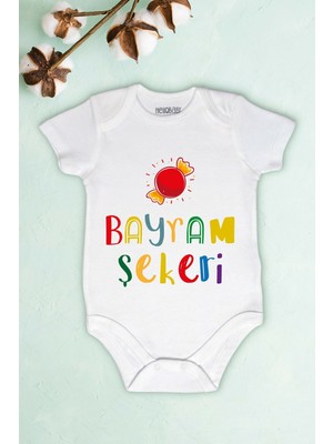 Limon Bebek Beyaz Bayram Şekeri Yazılı Baskılı Body Zıbın