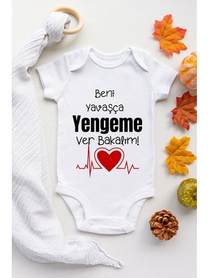 Limon Bebek Beyaz Beni Yavaşça Yengeme Ver Desenli Kısa Kol Body