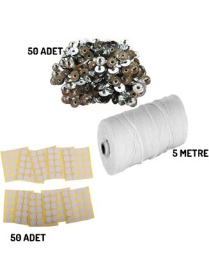 Mumi Mum Fitili, Fitil Tutacağı ve Tutacak Etiketi Seti 50 Mum Için