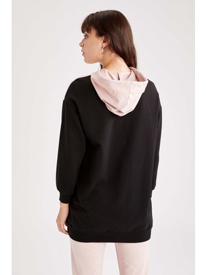 DeFacto Renk Bloklu Kapüşonlu Relax Fit İçi Yumuşak Tüylü Uzun Sweatshirt Tunik V5236AZ21AU