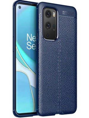 Case 4U One Plus 9 Pro Kılıf Rugan Armor Deri Görünümlü Yüksek Kalite Silikon Niss Lacivert