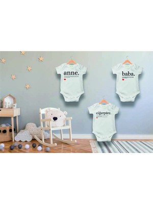 Limon Unisex Bebek Beyaz Anne - Baba - Ciğerpâre 3'lü Zıbın Seti