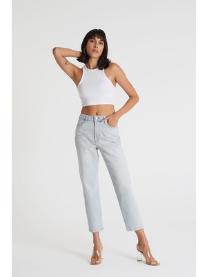Cross Jeans Elıza Cropped Açık Gri Straight Cropped Fit Jean Pantolon c 4518-038