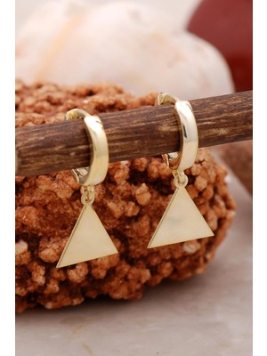 Sümer Telkari Üçgen Altın Yaldızlı Gümüş Küpe 5425