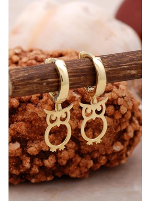 Sümer Telkari Baykuş Altın Yaldızlı Gümüş Küpe 5431