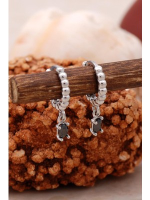 Sümer Telkari Oniks Tek Taş Rodyumlu Gümüş Küpe 5455