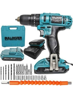 Bulldozer Xr-Set 24 V 5 Ah Darbeli Çift Akülü Şarjlı Vidalama Matkap + 27 Parça Usta Seti (Mavi)