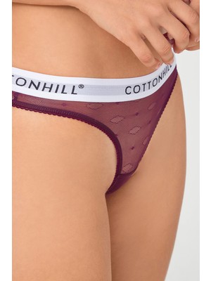 COTTONHILL Mürdüm Transparan Dantelli Basic Kadın Tanga Külot