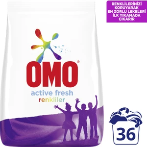Toz Çamaşır Deterjanı Active Fresh Renkliler İçin Renklilerinizi Koruyarak En Zorlu Lekeleri İlk Yıkamada Çıkarır 5.5 KG 36 Yıkama 1 Adet