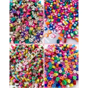 Kezban Tekstil 100 Adet 10MM Polimer Kil Fimo Boncuk Seti 25 'li 4 Farklı Desen Boncuk Takı Yapımı