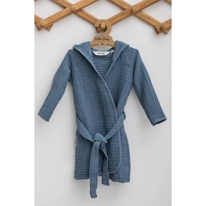 Caline Baby 4 Kat Müslin Çocuk Bornozu - Navy