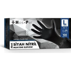 Has-Pet Siyah Pudrasız Nitril  Eldiven (Large) 100'LÜ 20 Paket - 1 Koli