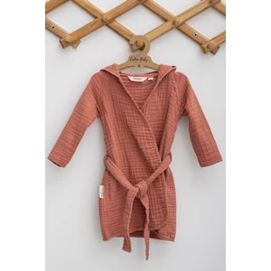 Caline Baby 4 Katlı Premium %100 Pamuk Rahat Bebek Bornozu| 5-6 Yaş | Kiremit