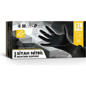 Has-Pet Siyah Pudrasız Nitril Ekstra Kalın  Eldiven (X-Large) 50'li Paket