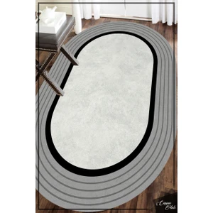Cappio Halı Cappio Gri-Siyah Şeritli Oval Halı (Makine'de Yıkanabilir)