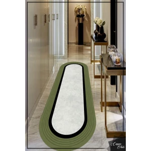 Cappio Halı Cappio Haki Yeşili-Siyah Şeritli Oval Halı (Makine'de Yıkanabilir)