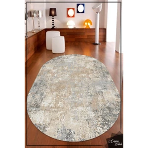 Cappio Halı Cappio Gri-Krem Eskitme Desenli Oval Halı (Makine'de Yıkanabilir)