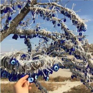 4 cm (60ADET) Ağaç Süsleme Dekor Süsleme Cam Nazar Boncuğu Delikli Nazarlık 0260