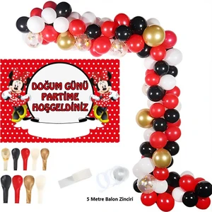 Parti Furyası Minnie Mouse  Balon Zinciri ve 50X70 cm Afişli Set
