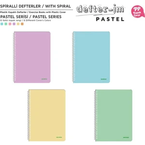 Pastel Serisi Spiralli Pp Kapak 96 Yaprak Çizgili Defter 4'lü