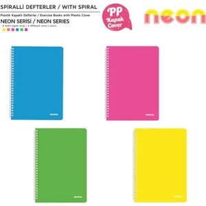 Neon Serisi Spiralli Pp Kapak Kareli Defter 96 Yaprak 4'lü