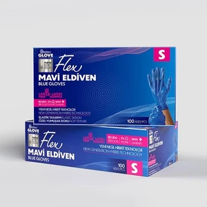 Pudrasız Tek Kullanımlık S Beden Mavi Flex Eldiven 100'LÜ 4 Kutu