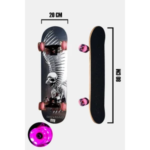 Zımparalı Işıklı Pembe Silikon Tekerli Kemik Desenli Kaykay