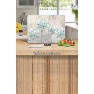 Mavi Çiçekler Cam Kesme Tahtası 30 x 40 cm