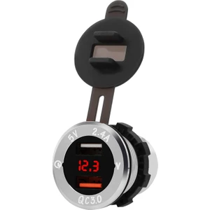 Guangdong Spirit Alüminyum Alaşımlı Hızlı Şarj Qc 3.0 Voltmetre Şarj Cihazı İle Çift Usb Siyah Ll Kırmızı Işık Araba Motosiklet Plaj Arabası Rv Suv (Yurt Dışından)
