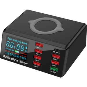 Guangdong Spirit 100W Çoklu Usb Hızlı Şarj Cihazı 8 Port Usb Lcd Hızlı Şarj 3.0 Pd 30W 10W Kablosuz Akıllı Telefon Için Şarj Ingiltere Tak (Yurt Dışından)